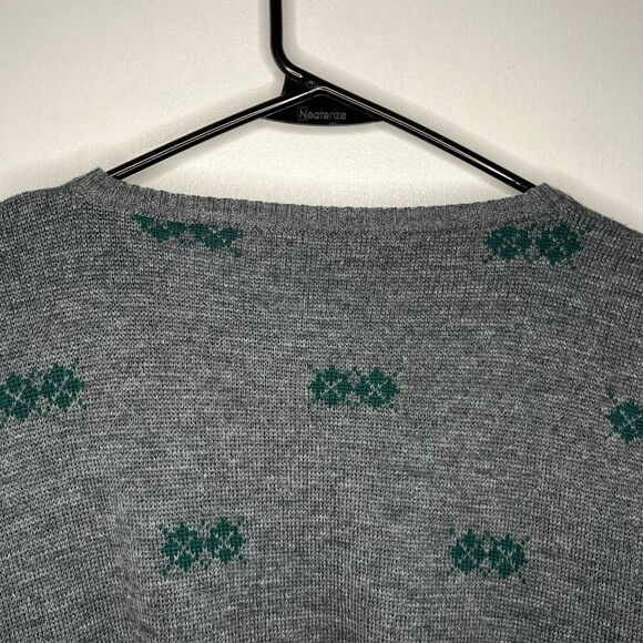 VTG Marshall Field Italian Wool Sweater Men 52 Large Gray Argyle Long Sleeve 80s - Picture 6 of 16